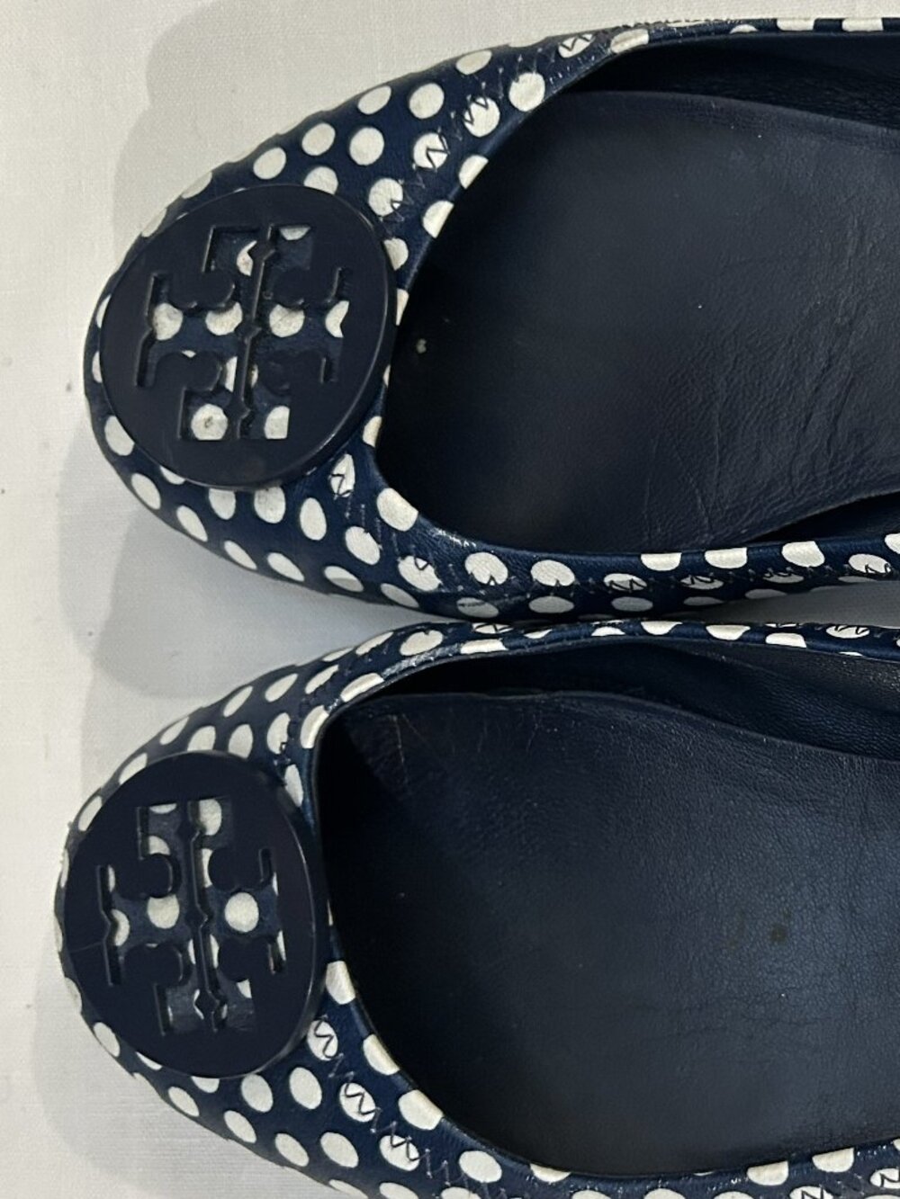 Tory Burch Minnie Travel Ballet Flats – Navy Polka Dot | $50